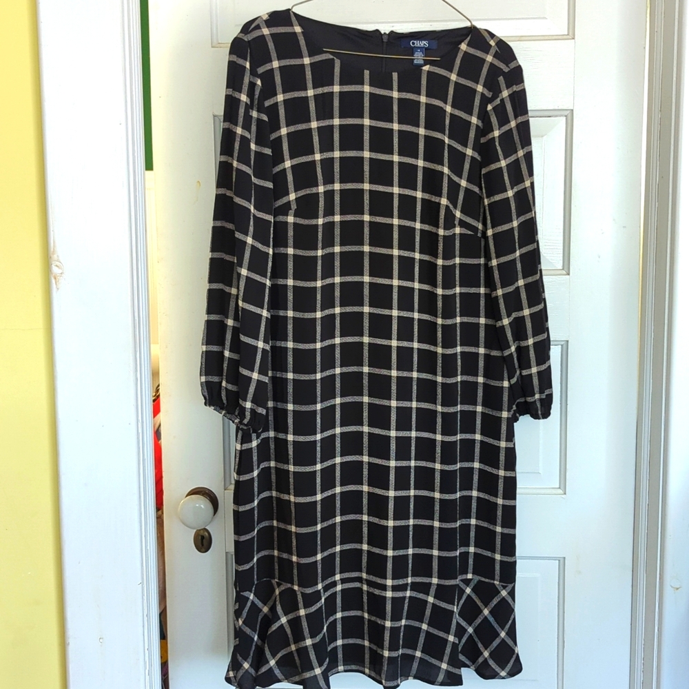 Chaps Black and white checked dress size 12.